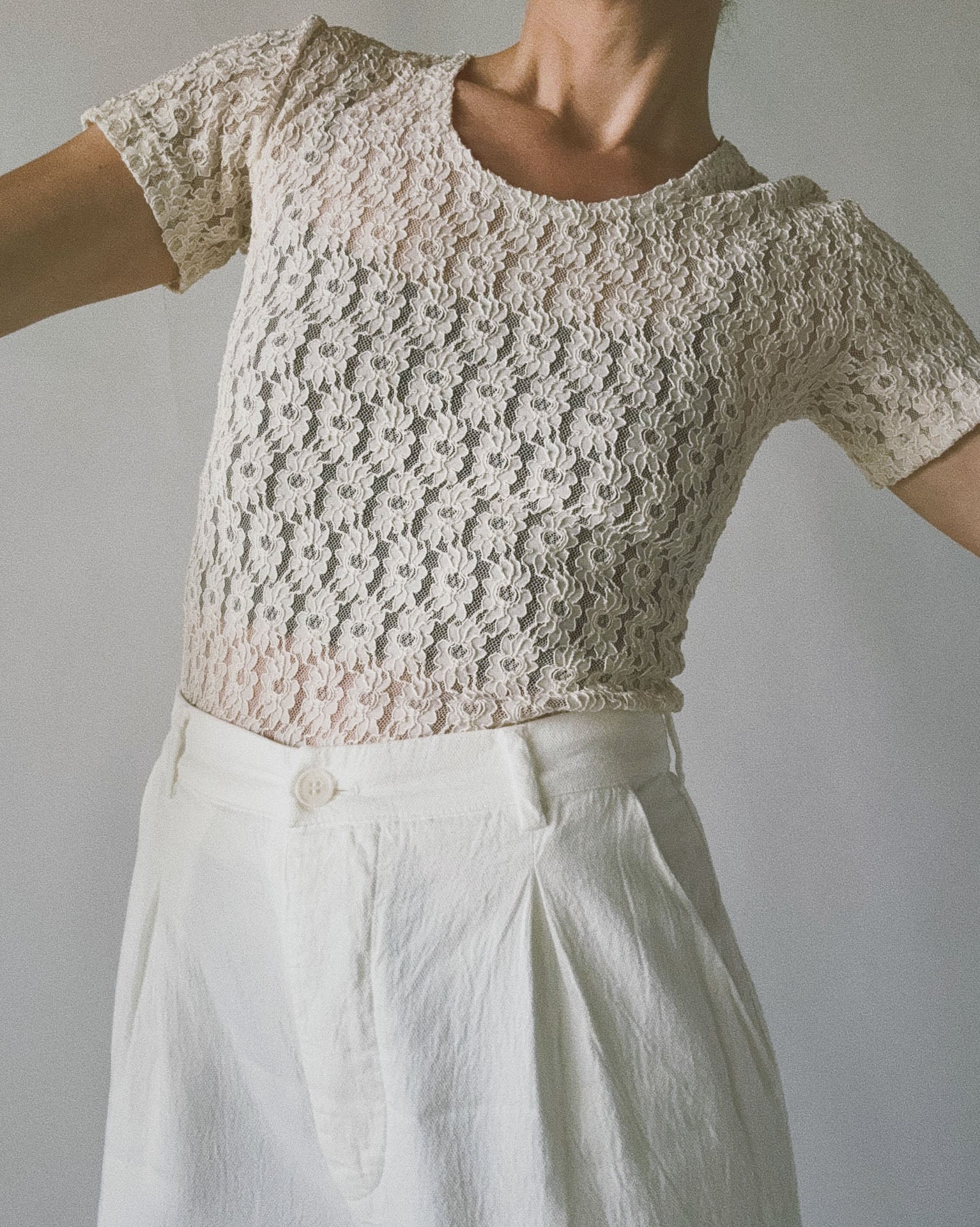 Floral Lace Scoop Neck Top, Ivory
