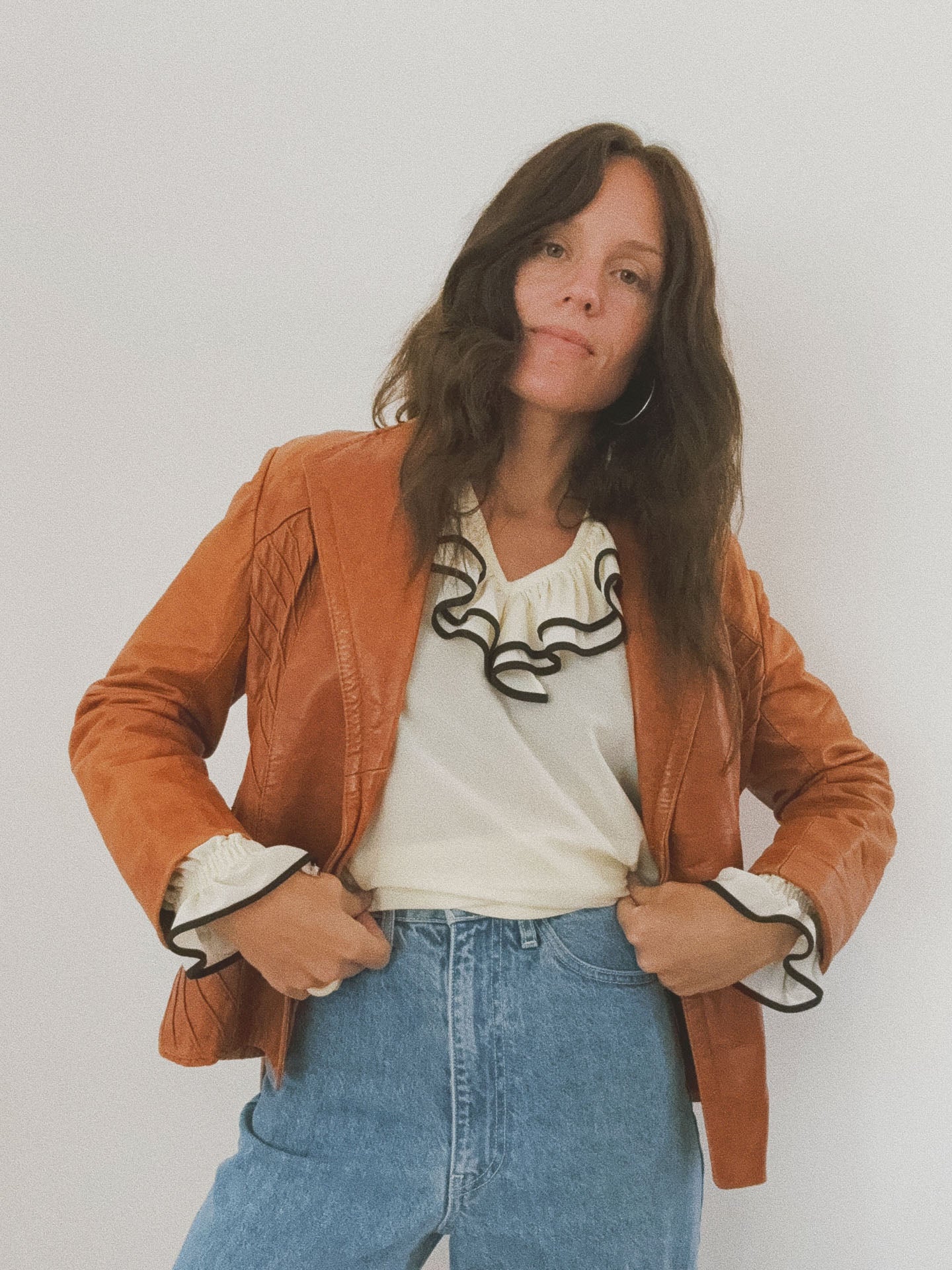 Ruffled Tuxedo Blouse, Ivory