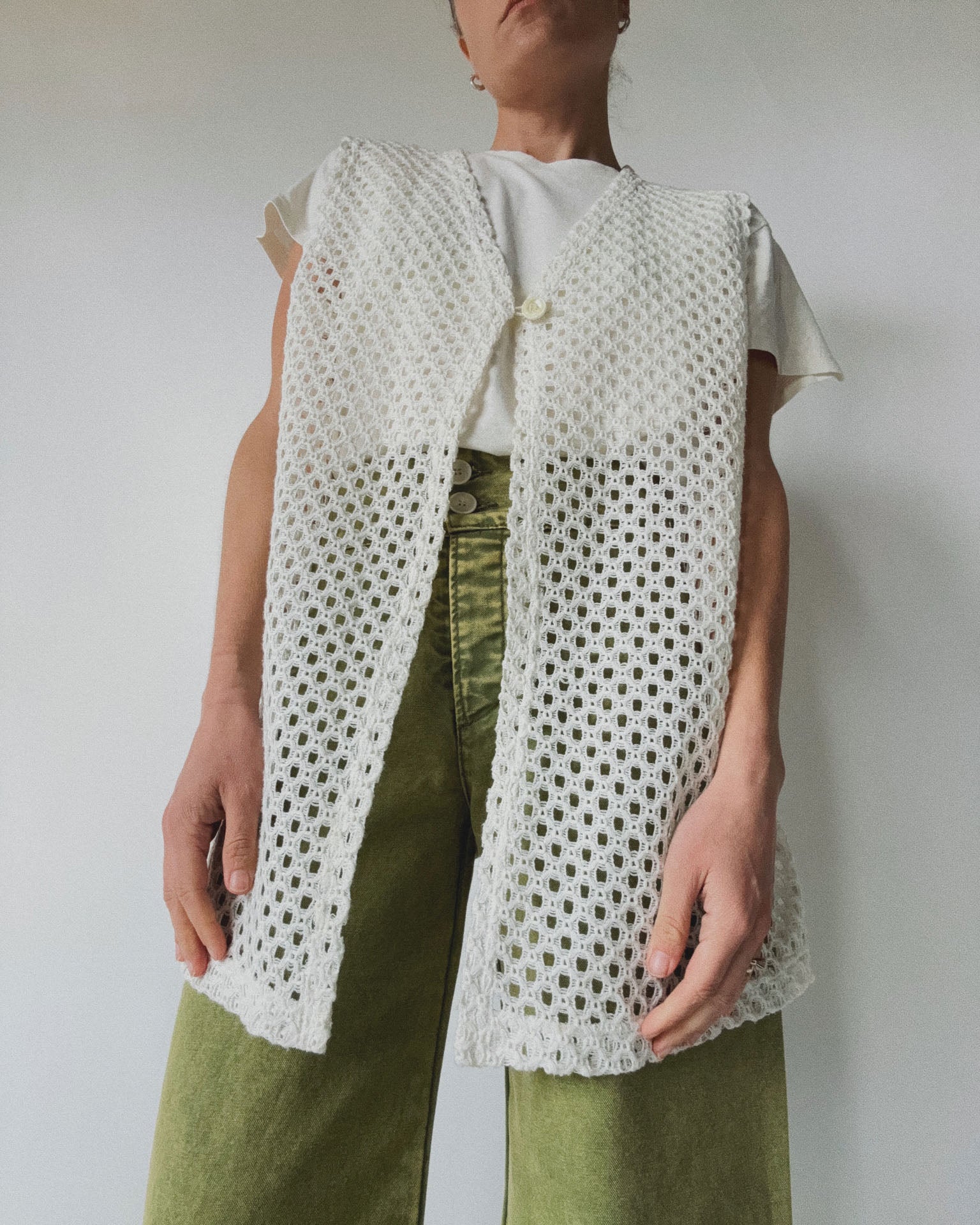 Mesh Open-Weave Vest, White