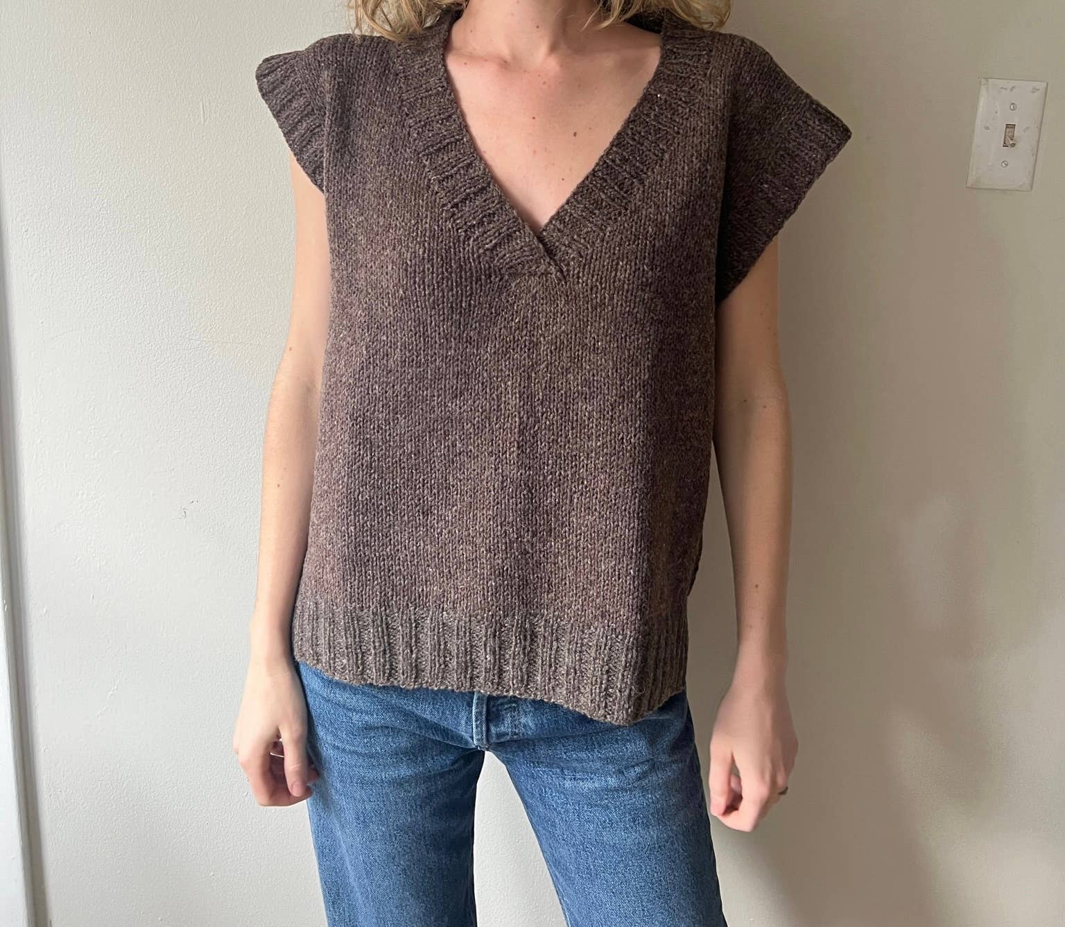 Brown Wool V Neck Pullover