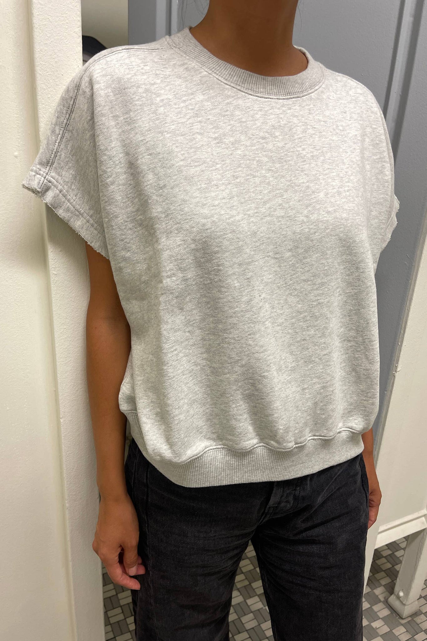 French Terry Sophie Top, Light Grey