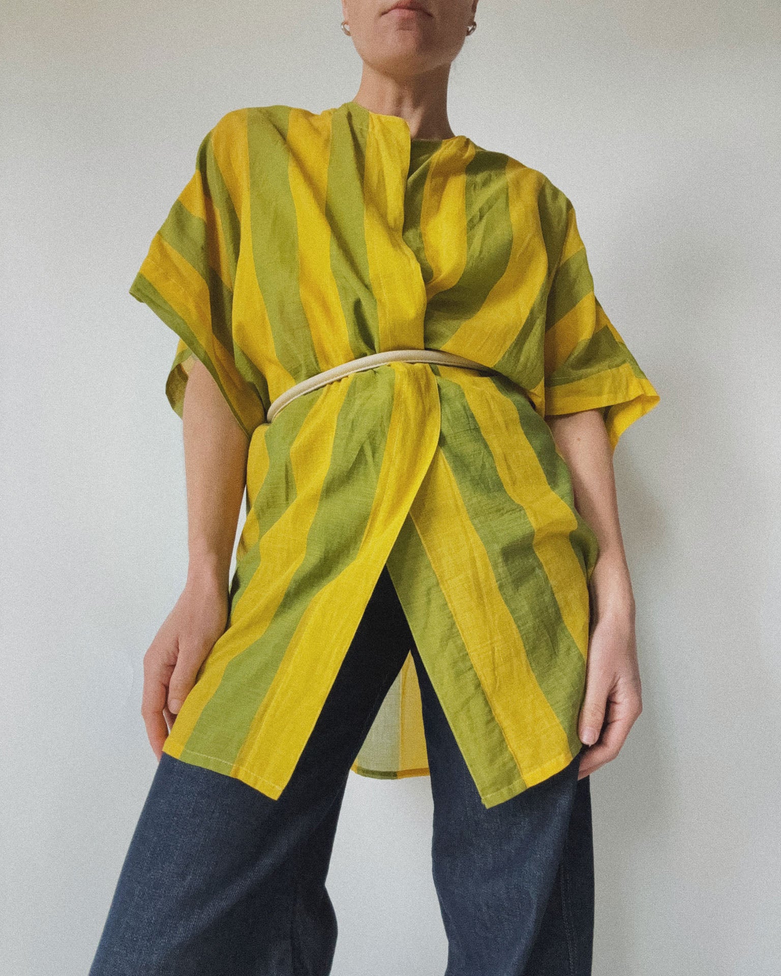 Gauzy Cotton Kimono Top, Marigold Stripe