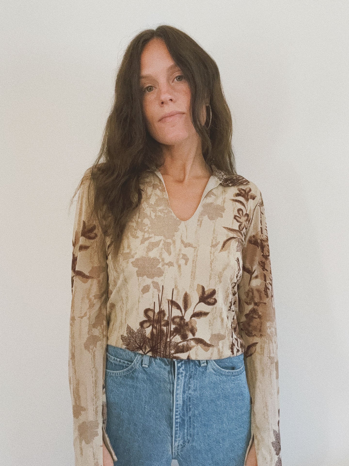 Earthy Body Hugging Top, Botanical Print