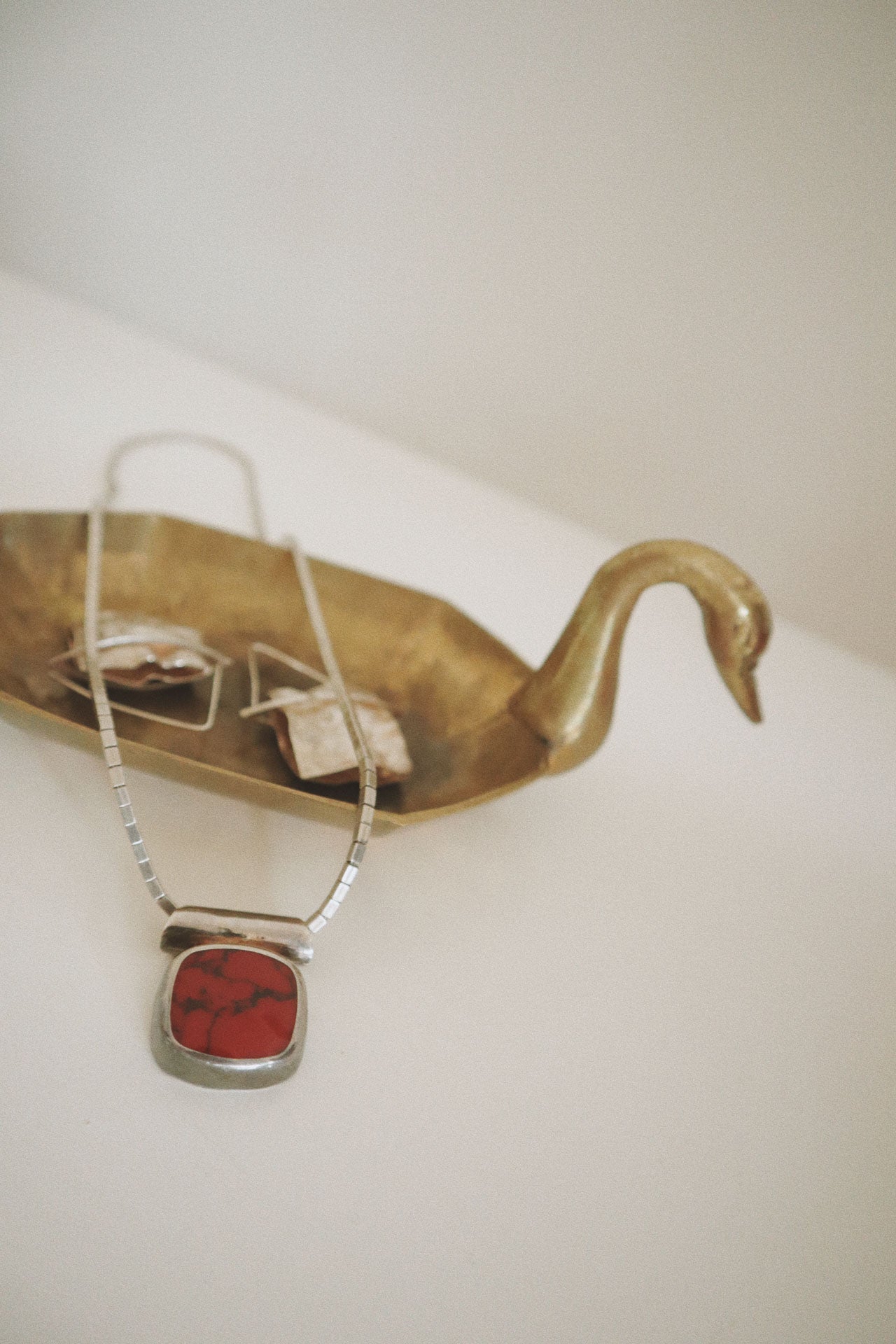 Vintage Mexican Pendant Necklace, Sterling + Red Jasper