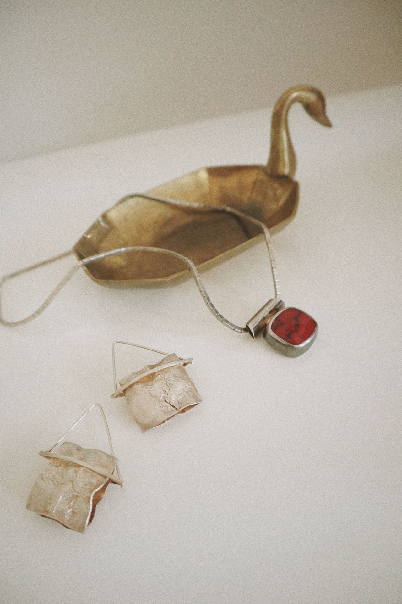 Vintage Mexican Pendant Necklace, Sterling + Red Jasper