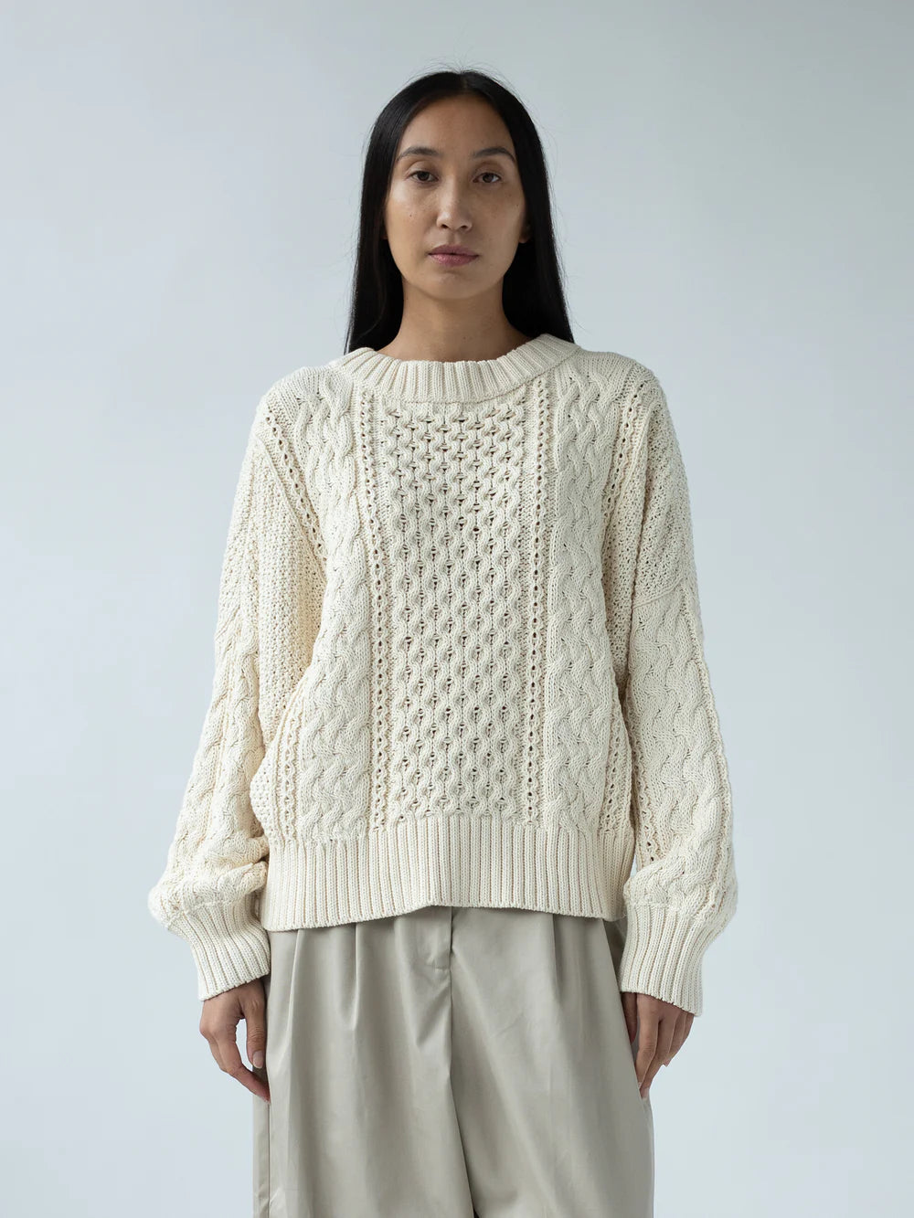 Cotton Fisherman Sweater, Natural