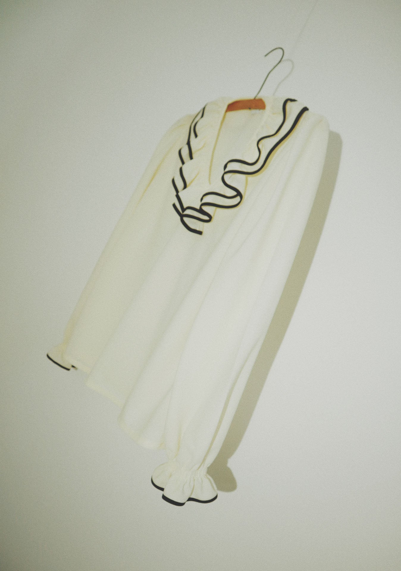 Ruffled Tuxedo Blouse, Ivory