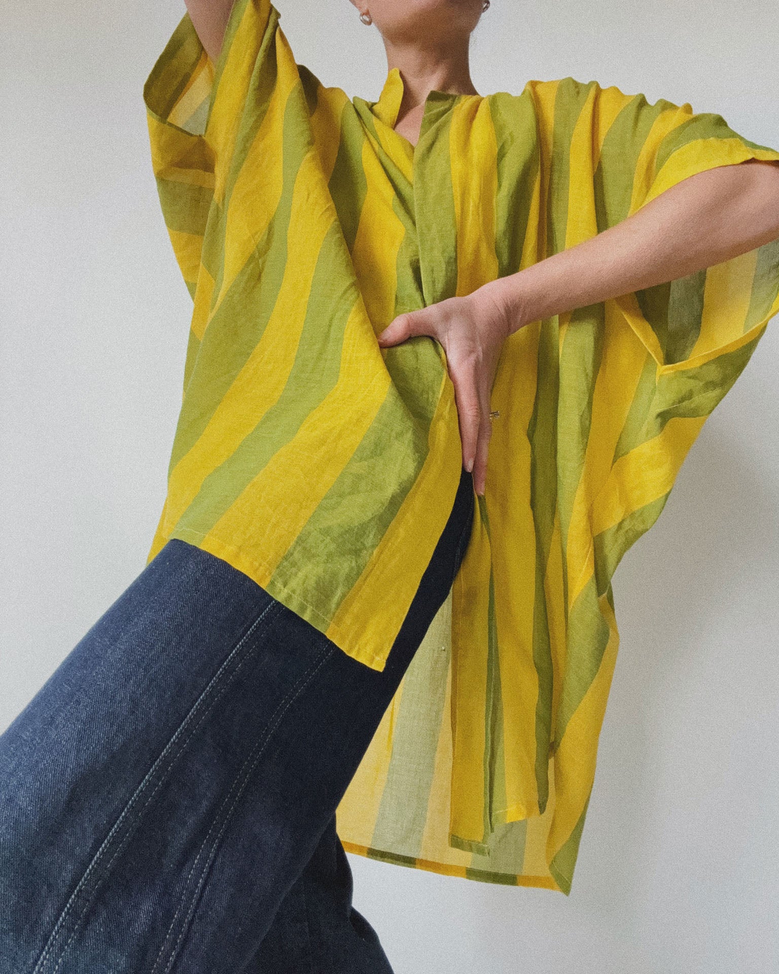 Gauzy Cotton Kimono Top, Marigold Stripe