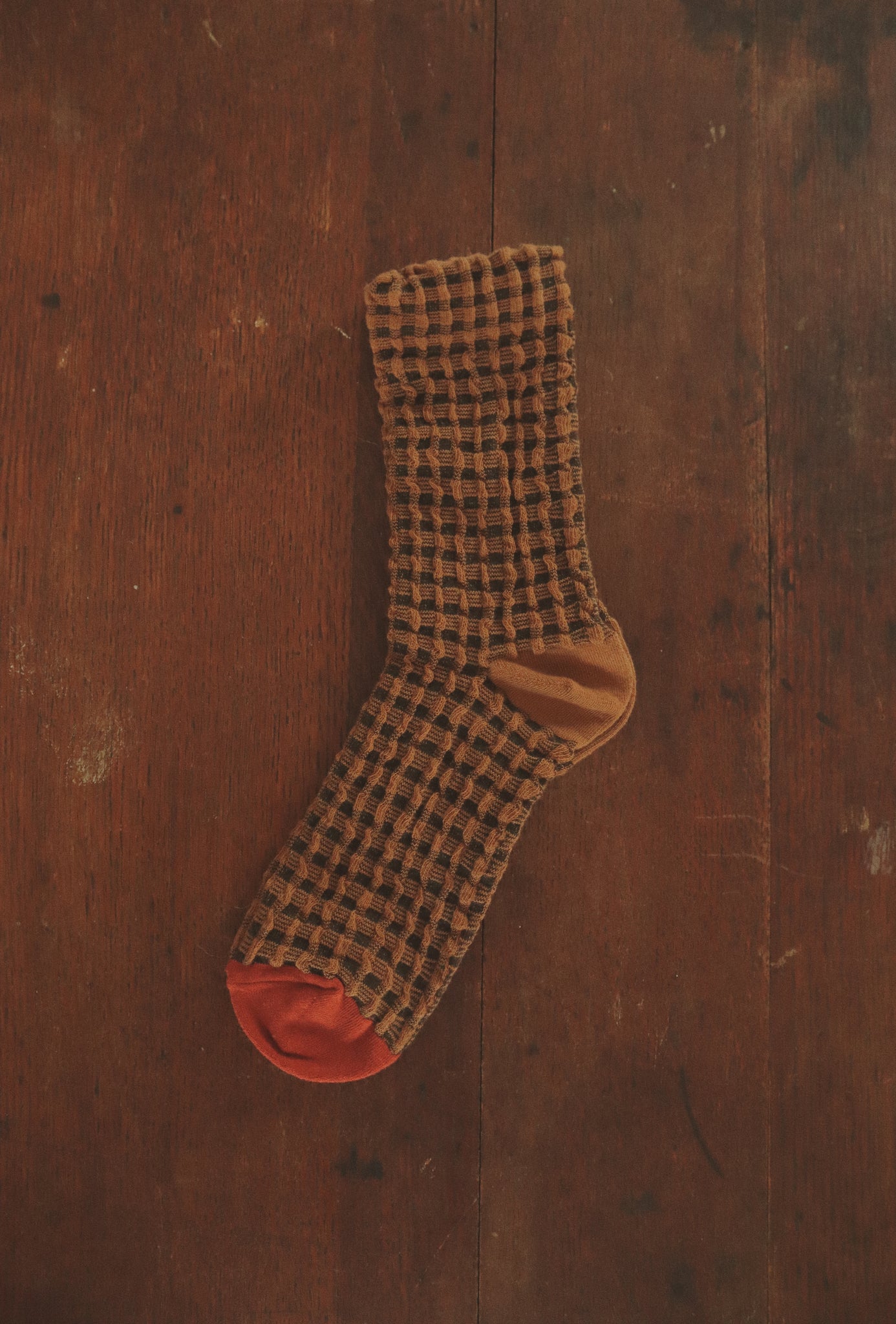 Waffle Socks, Brown Gingham