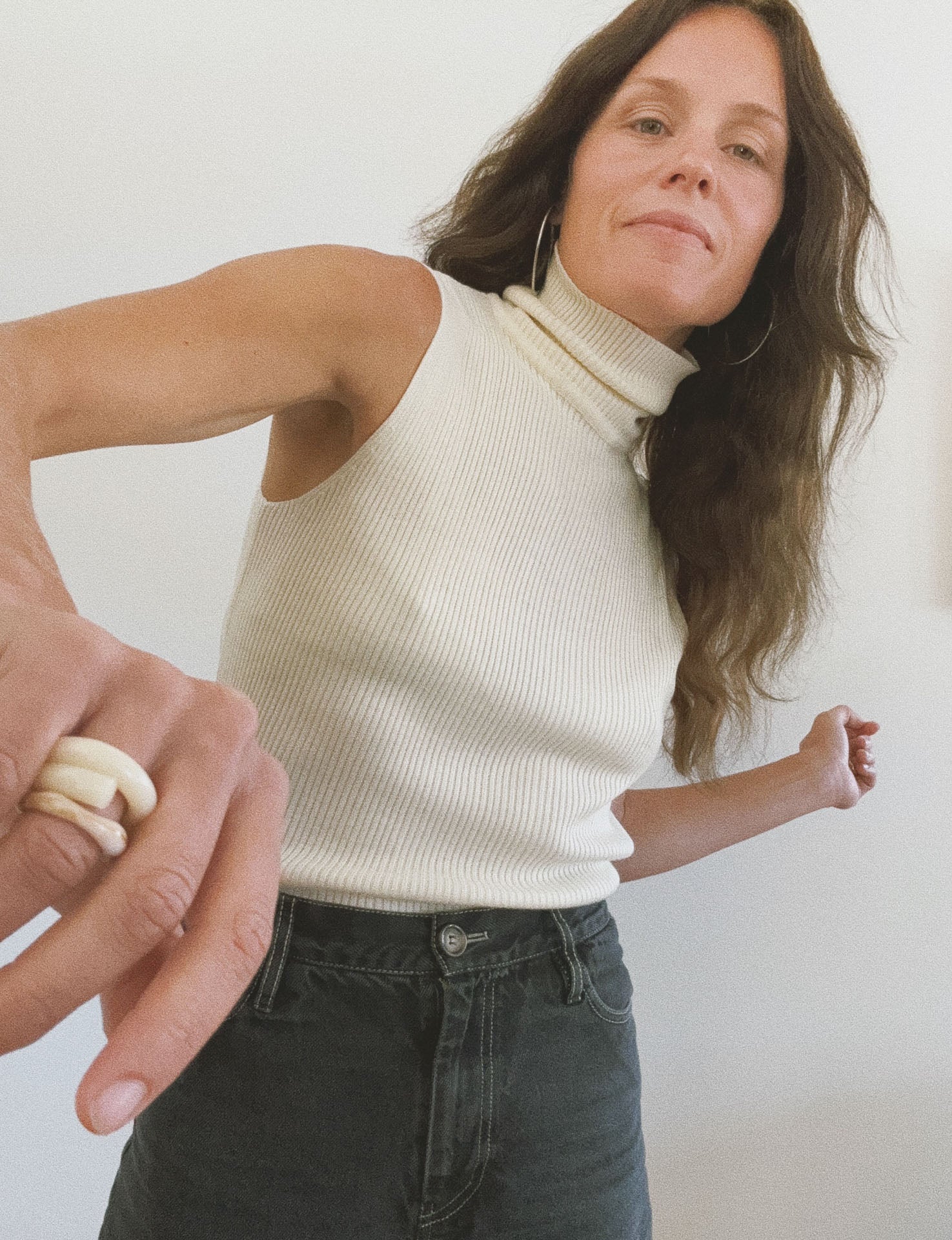 Sleeveless Knit Turtlenck, Ivory