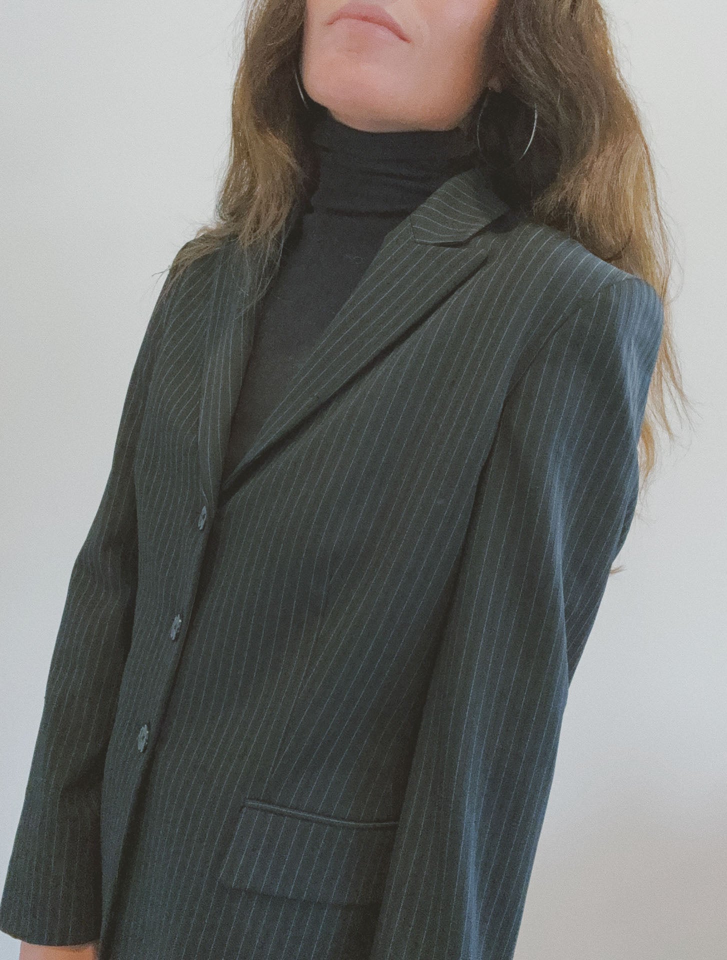 Pinstripe Blazer, Black