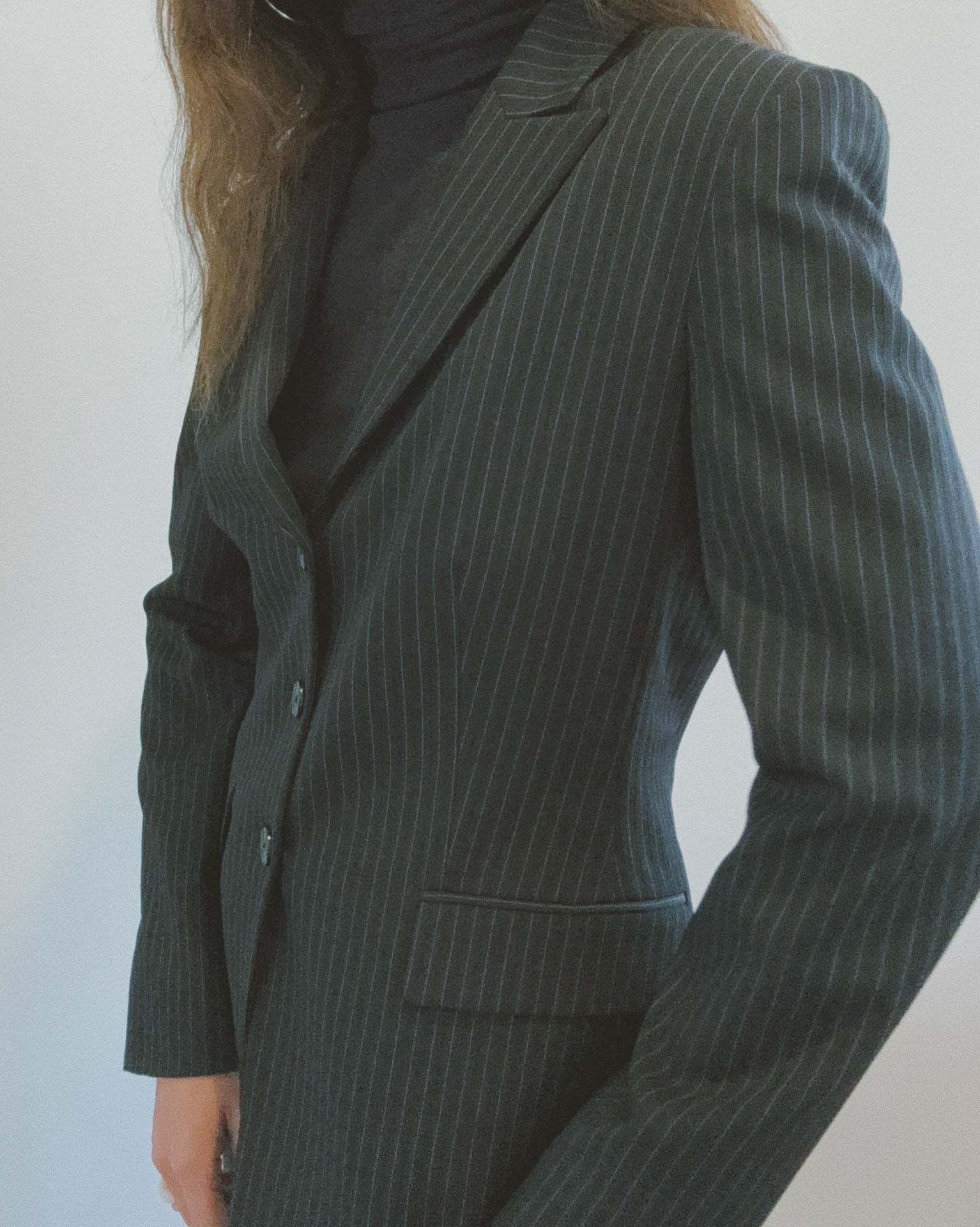 Pinstripe Blazer, Black