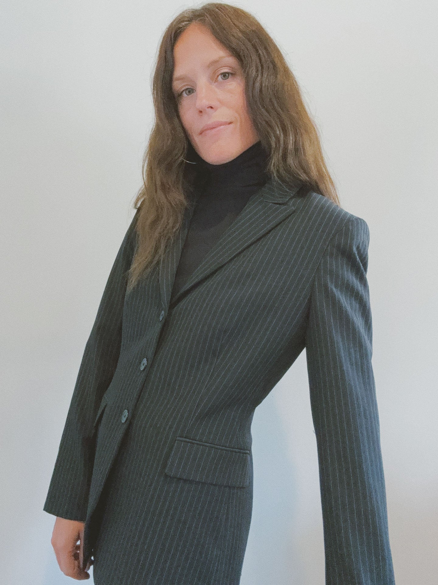 Pinstripe Blazer, Black