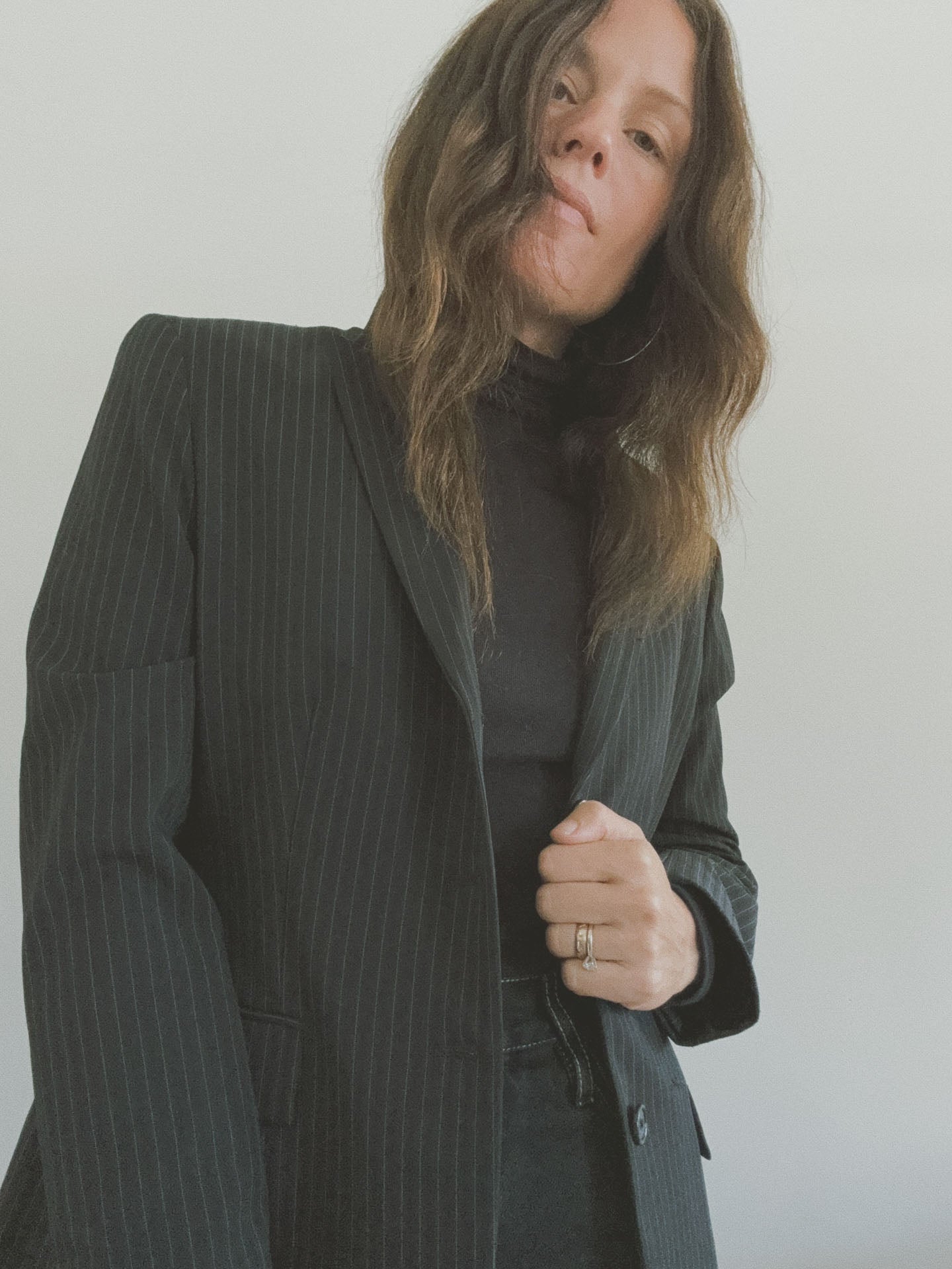 Pinstripe Blazer, Black