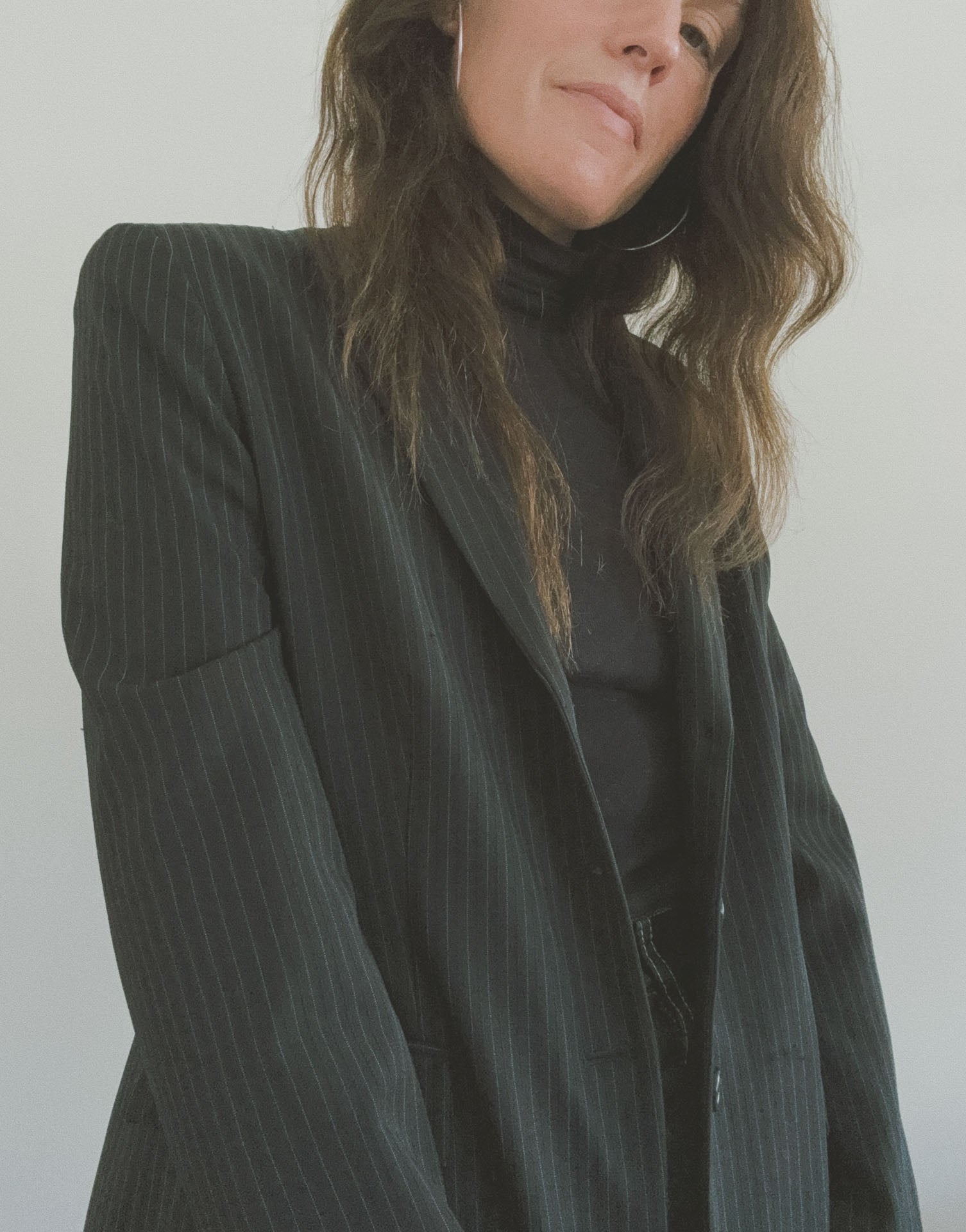 Pinstripe Blazer, Black