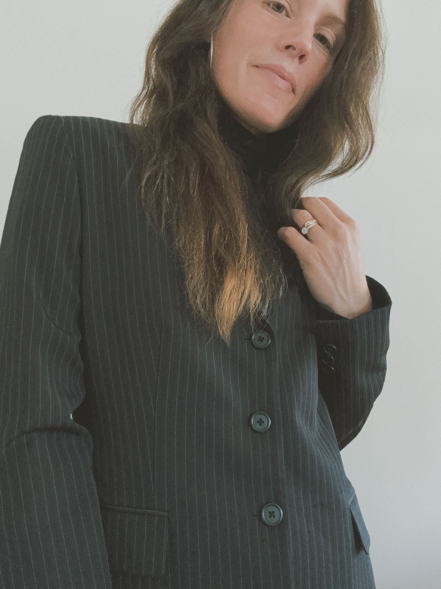 Pinstripe Blazer, Black