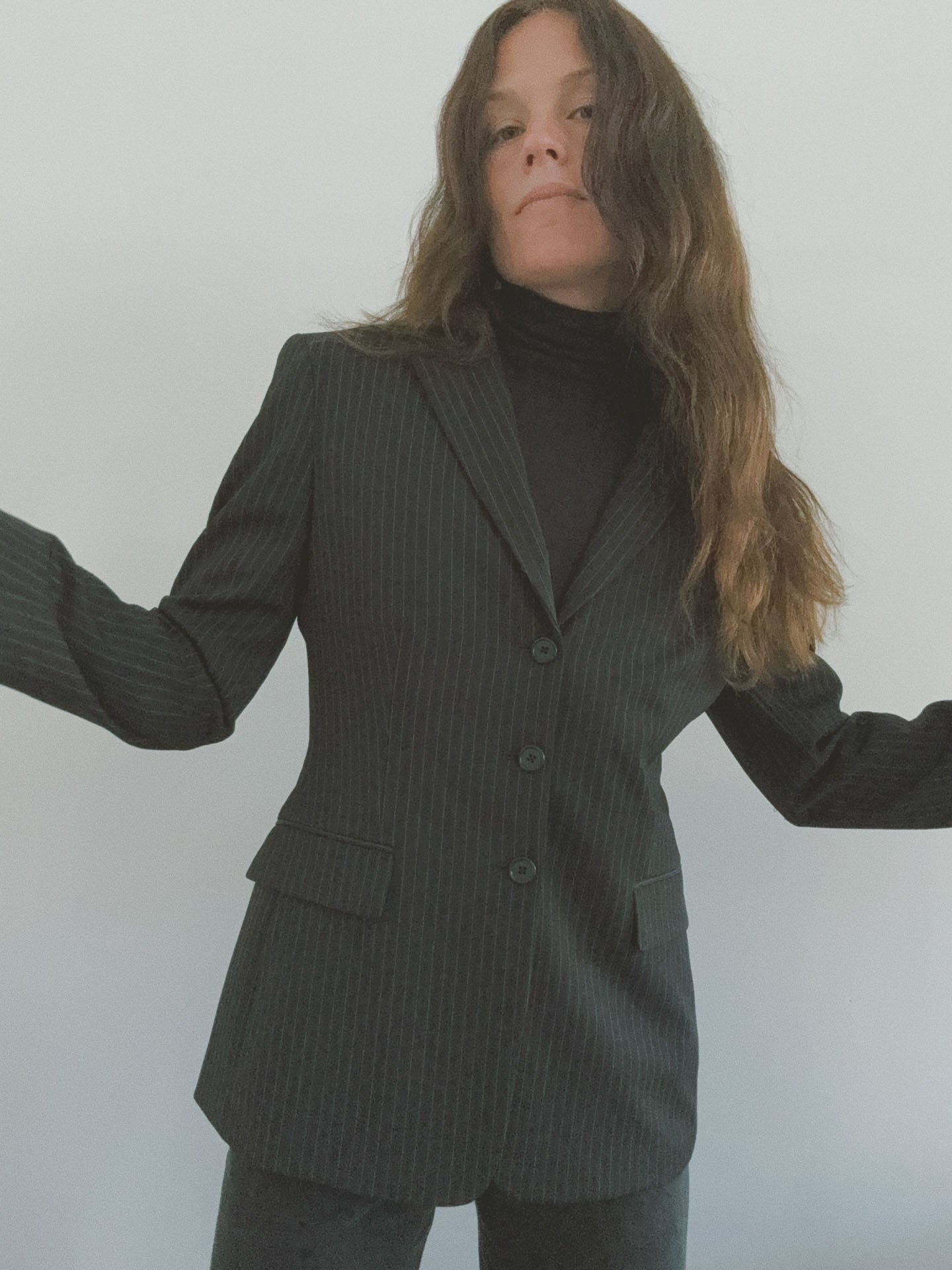 Pinstripe Blazer, Black