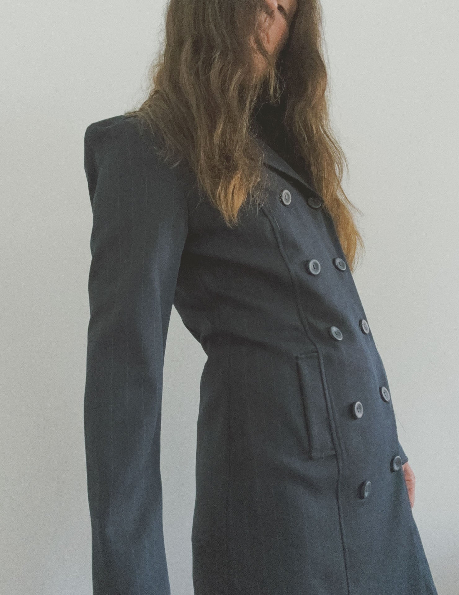 Pinstripe Long Line Blazer, Navy