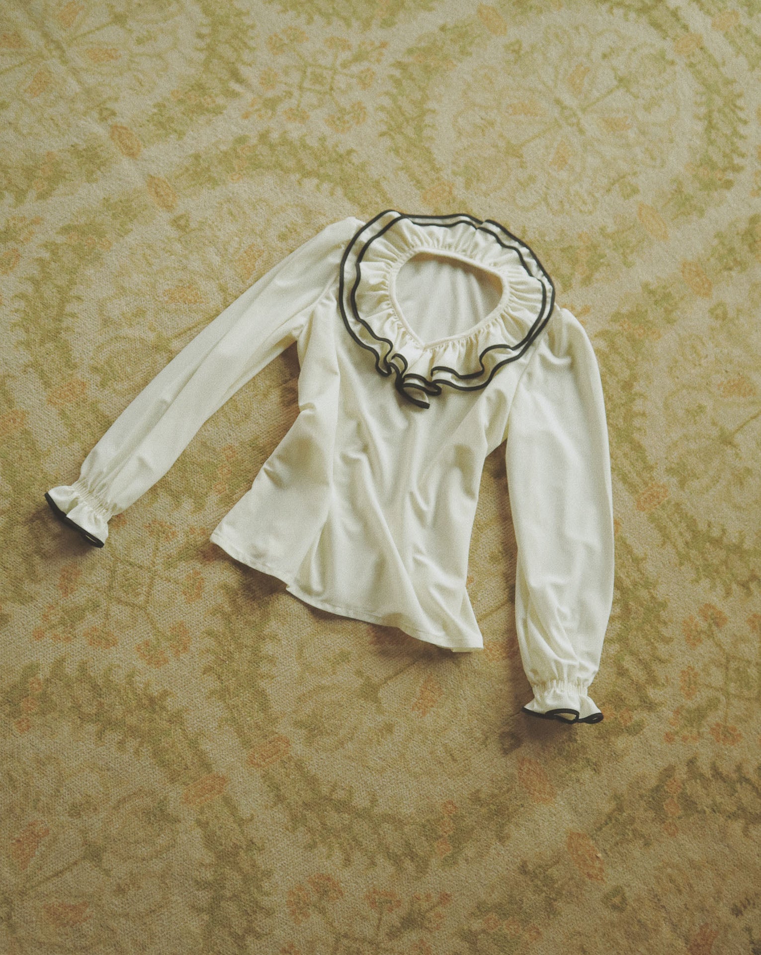 Ruffled Tuxedo Blouse, Ivory