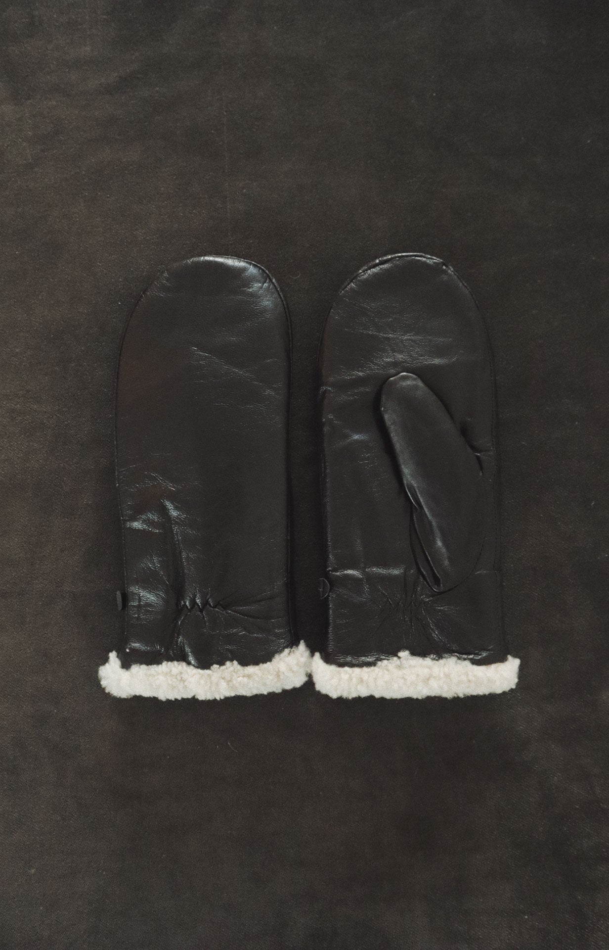 Shearling Mitten, Black Leather