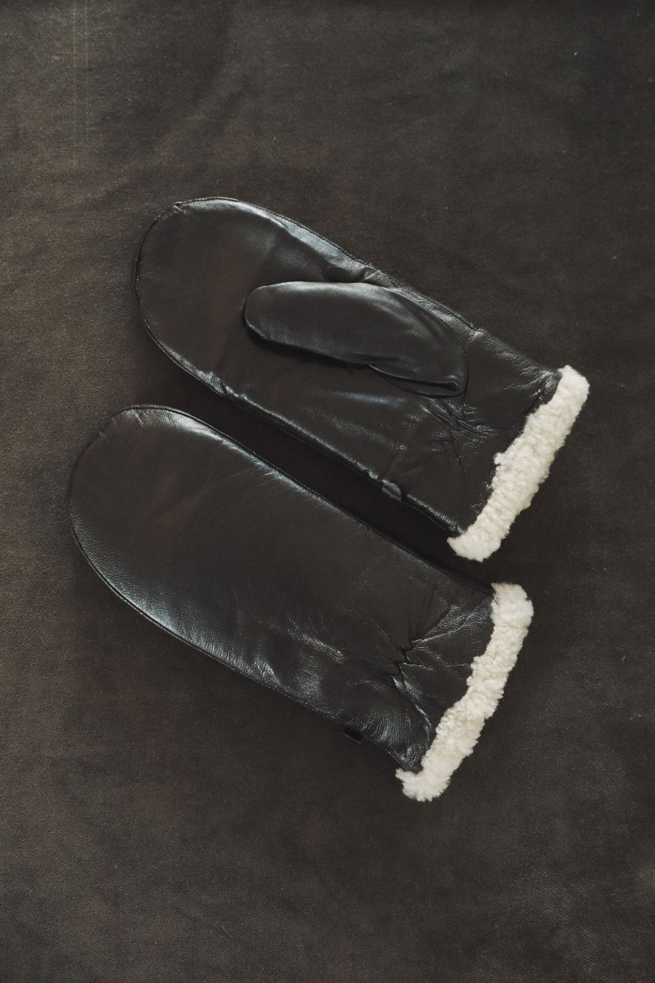 Shearling Mitten, Black Leather