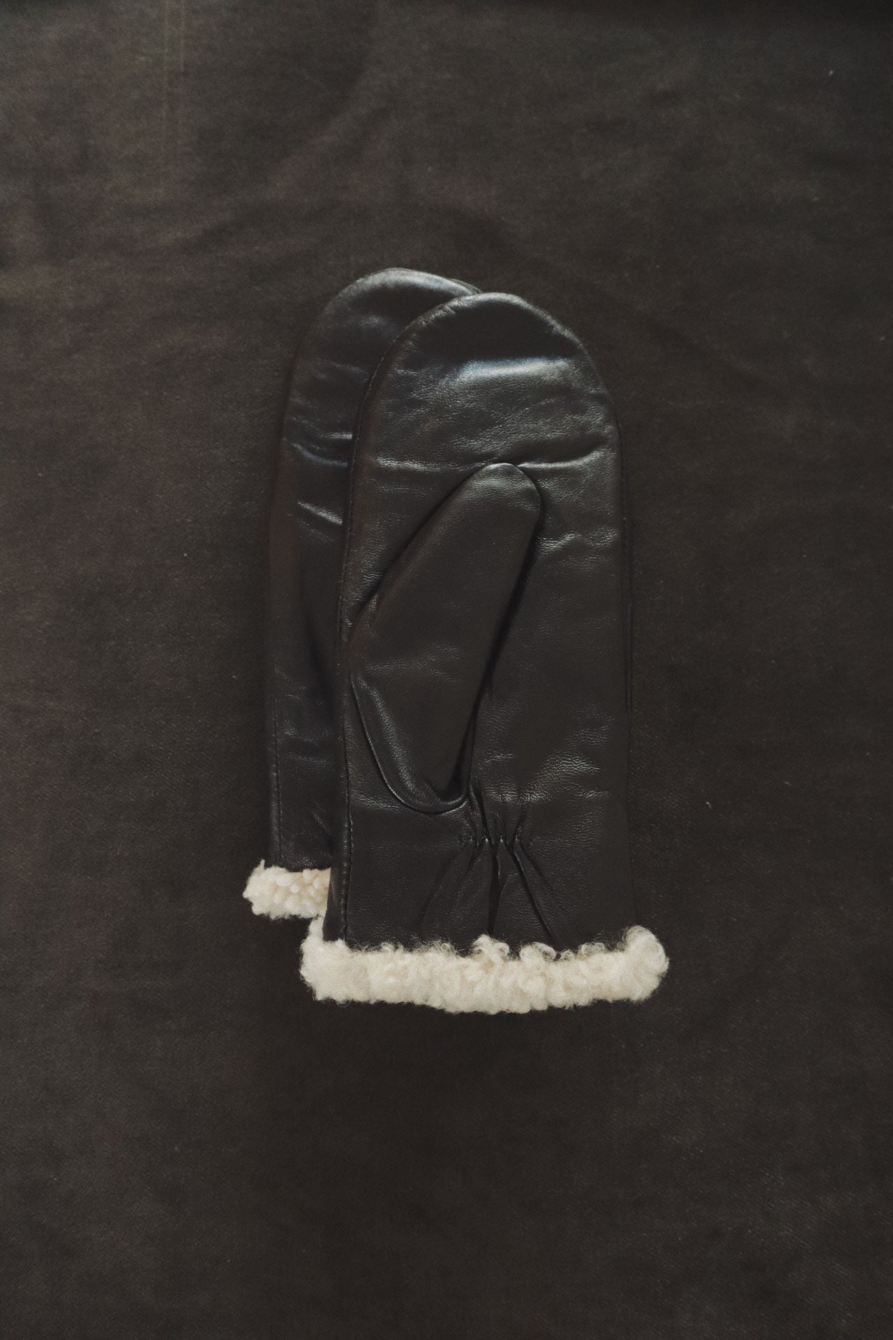 Shearling Mitten, Black Leather