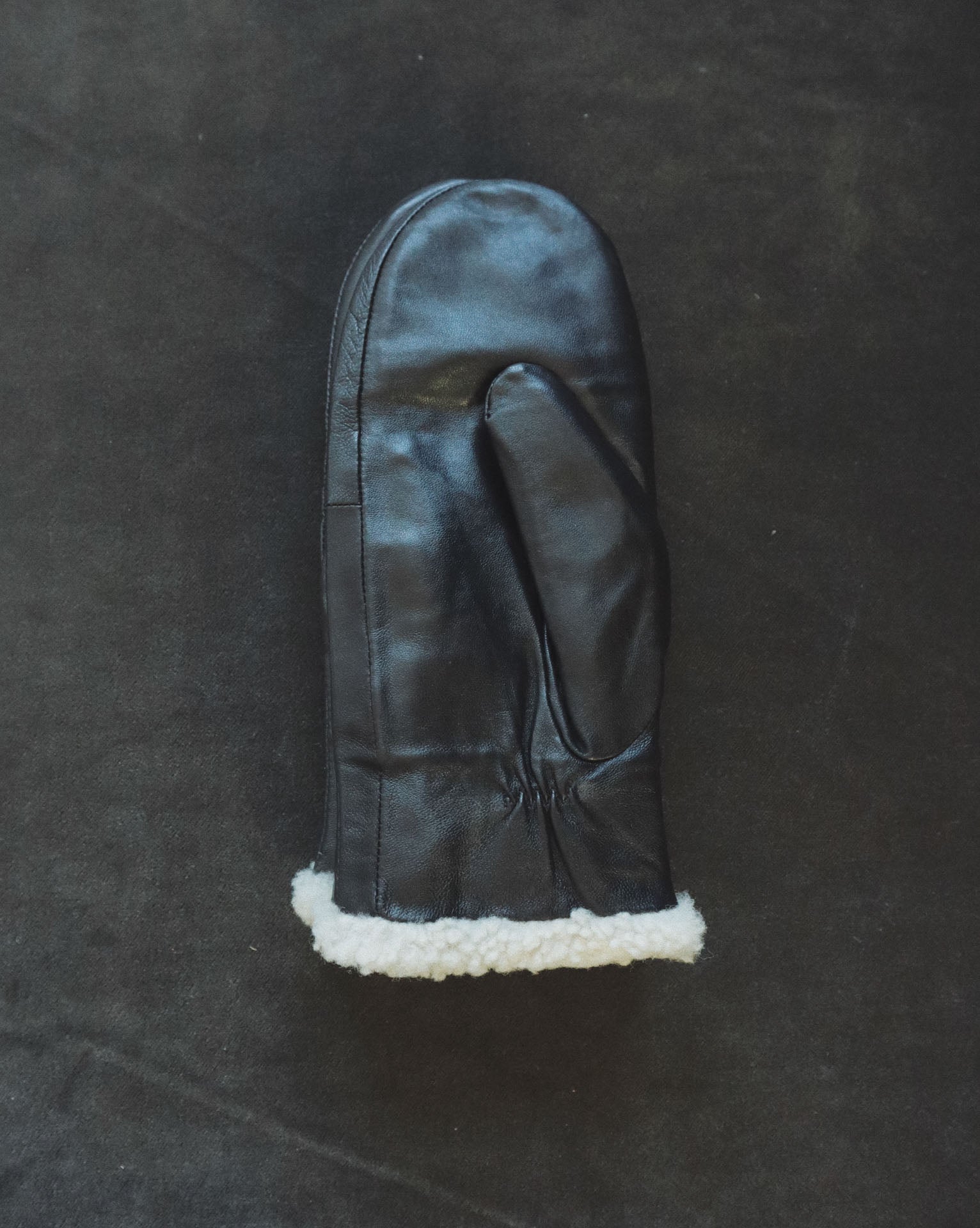 Shearling Mitten, Black Leather