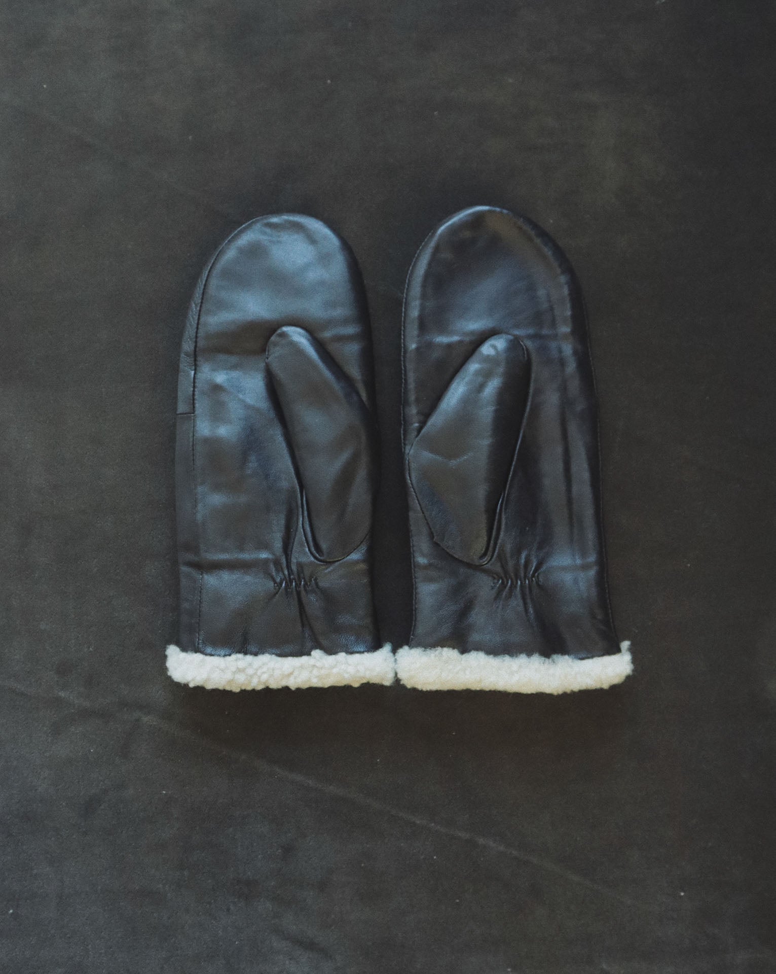 Shearling Mitten, Black Leather