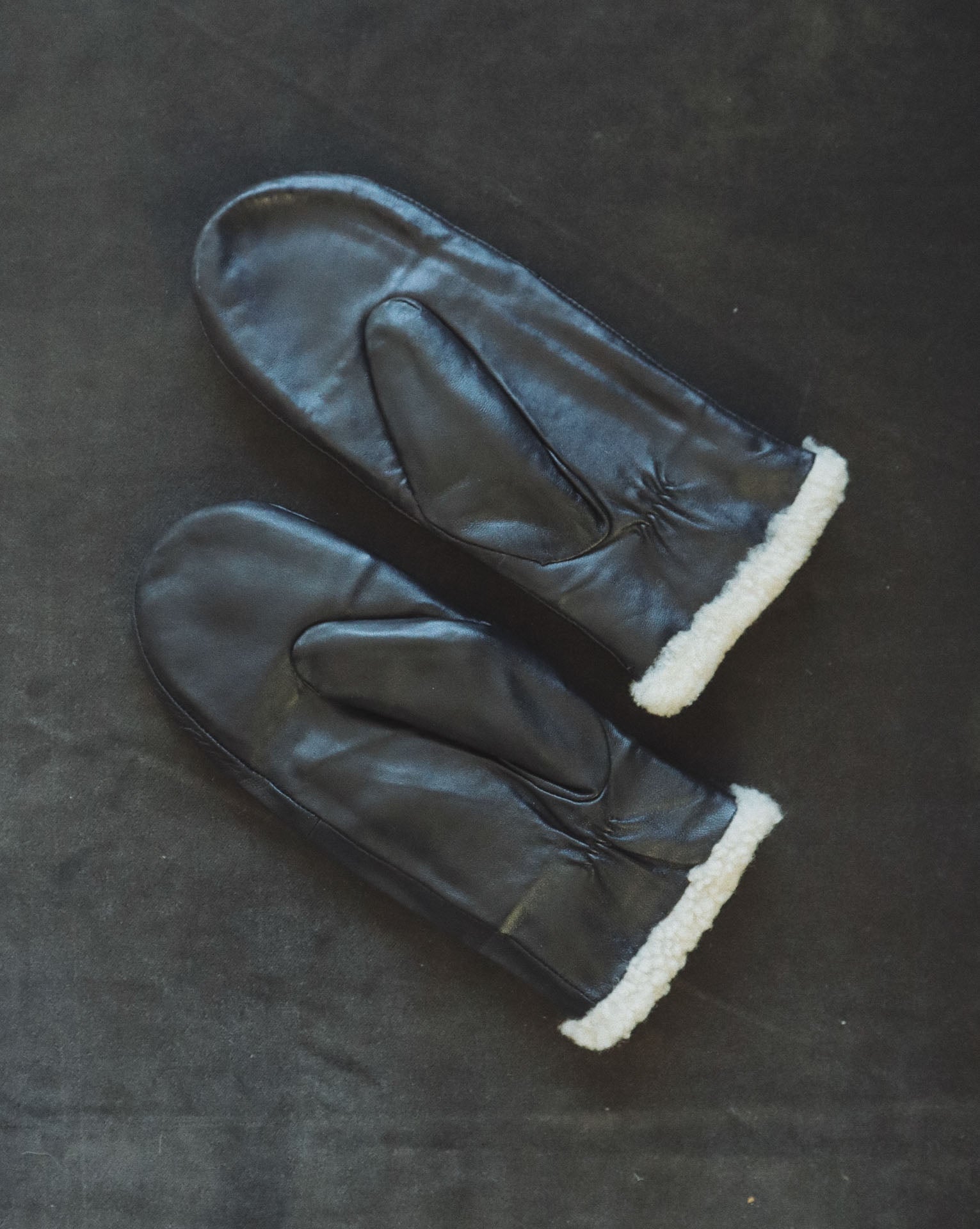 Shearling Mitten, Black Leather