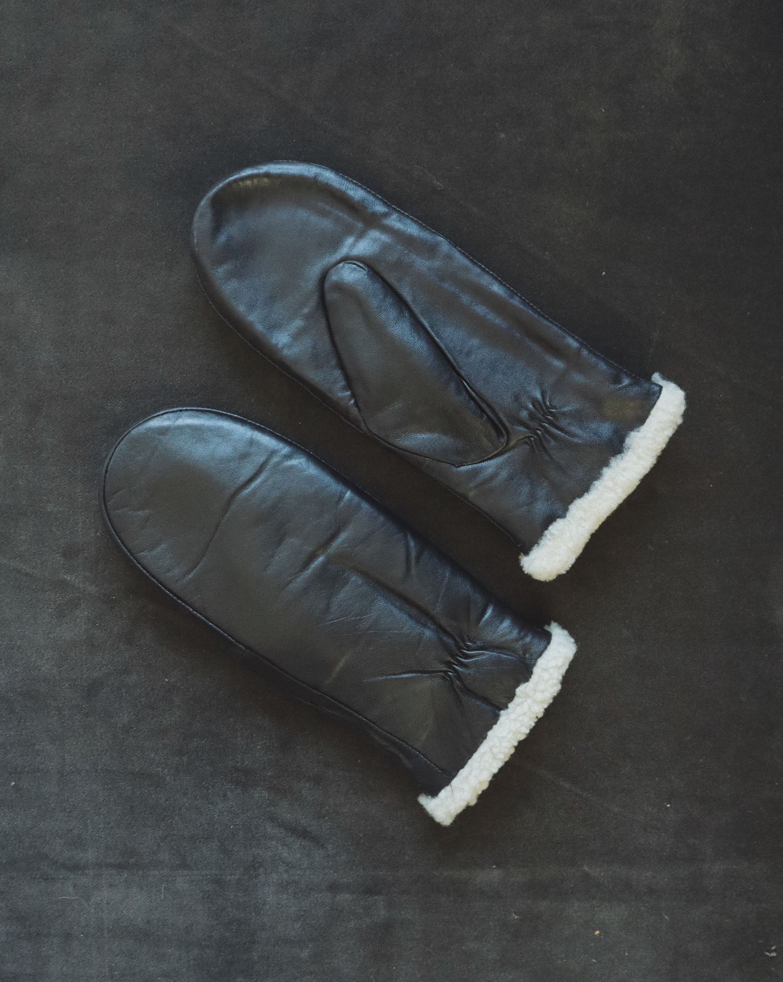 Shearling Mitten, Black Leather