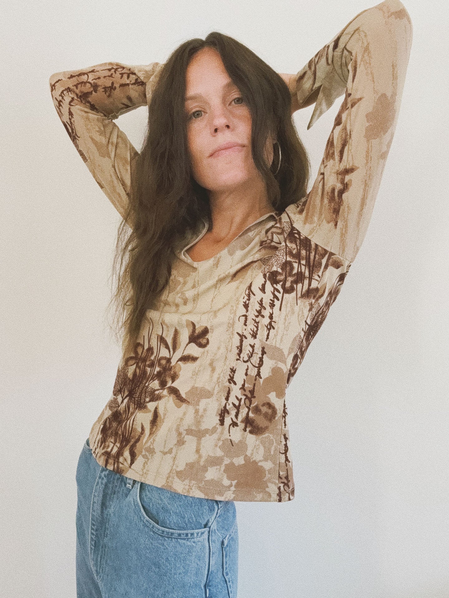 Earthy Body Hugging Top, Botanical Print