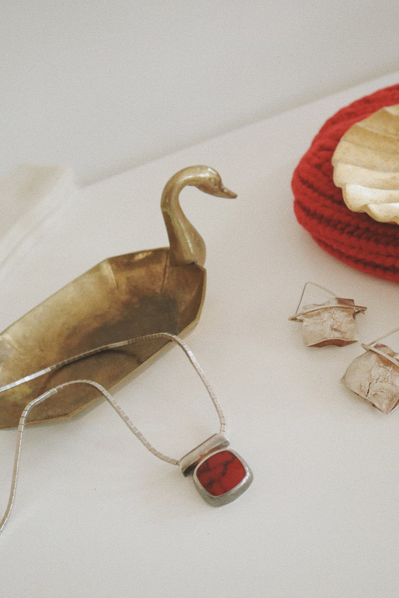 Vintage Mexican Pendant Necklace, Sterling + Red Jasper