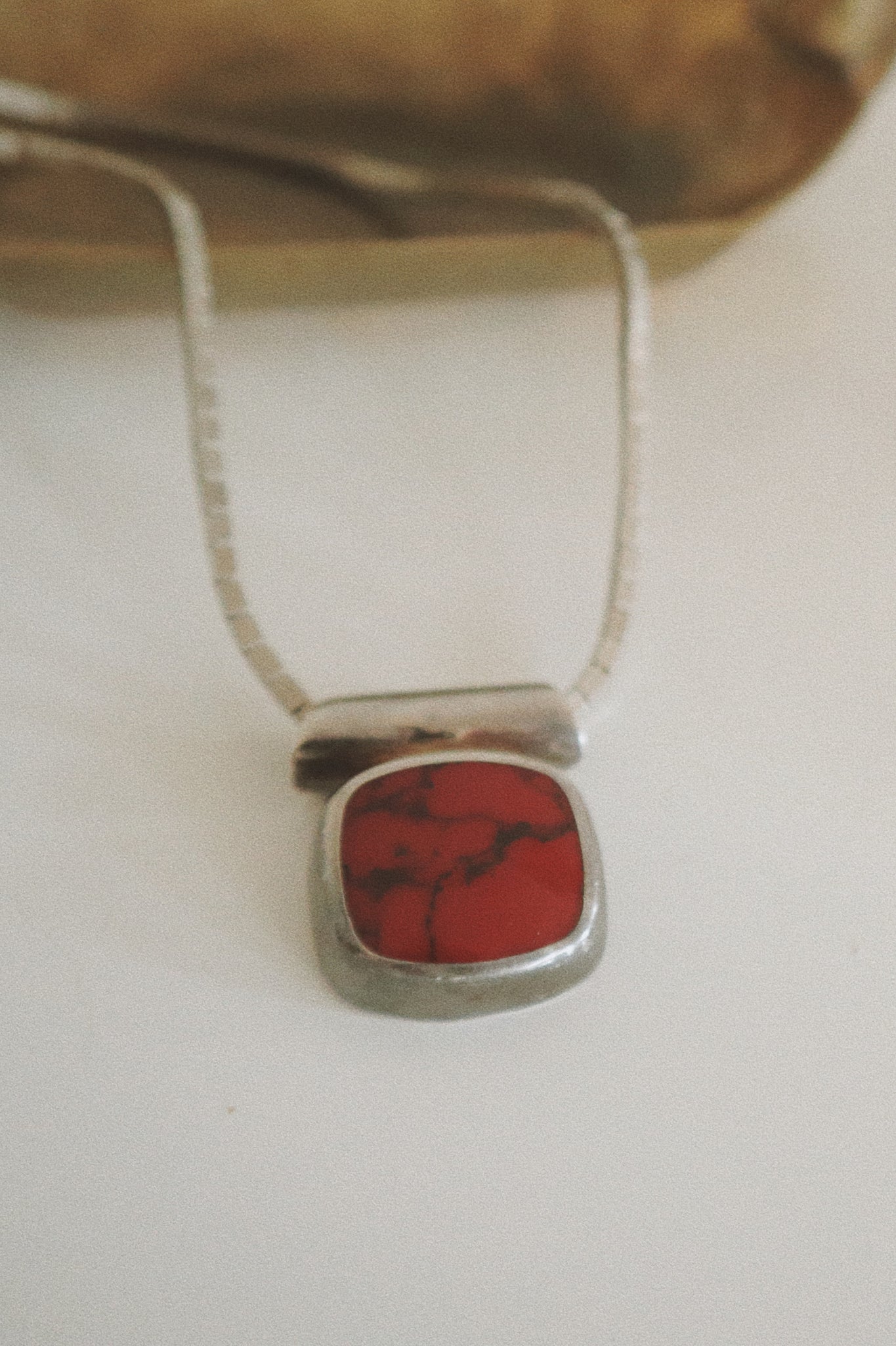 Vintage Mexican Pendant Necklace, Sterling + Red Jasper