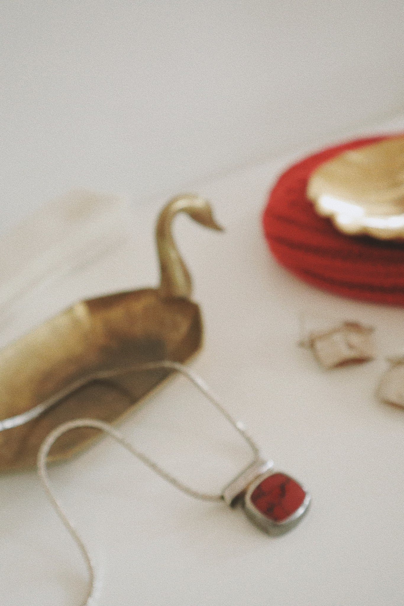 Vintage Mexican Pendant Necklace, Sterling + Red Jasper