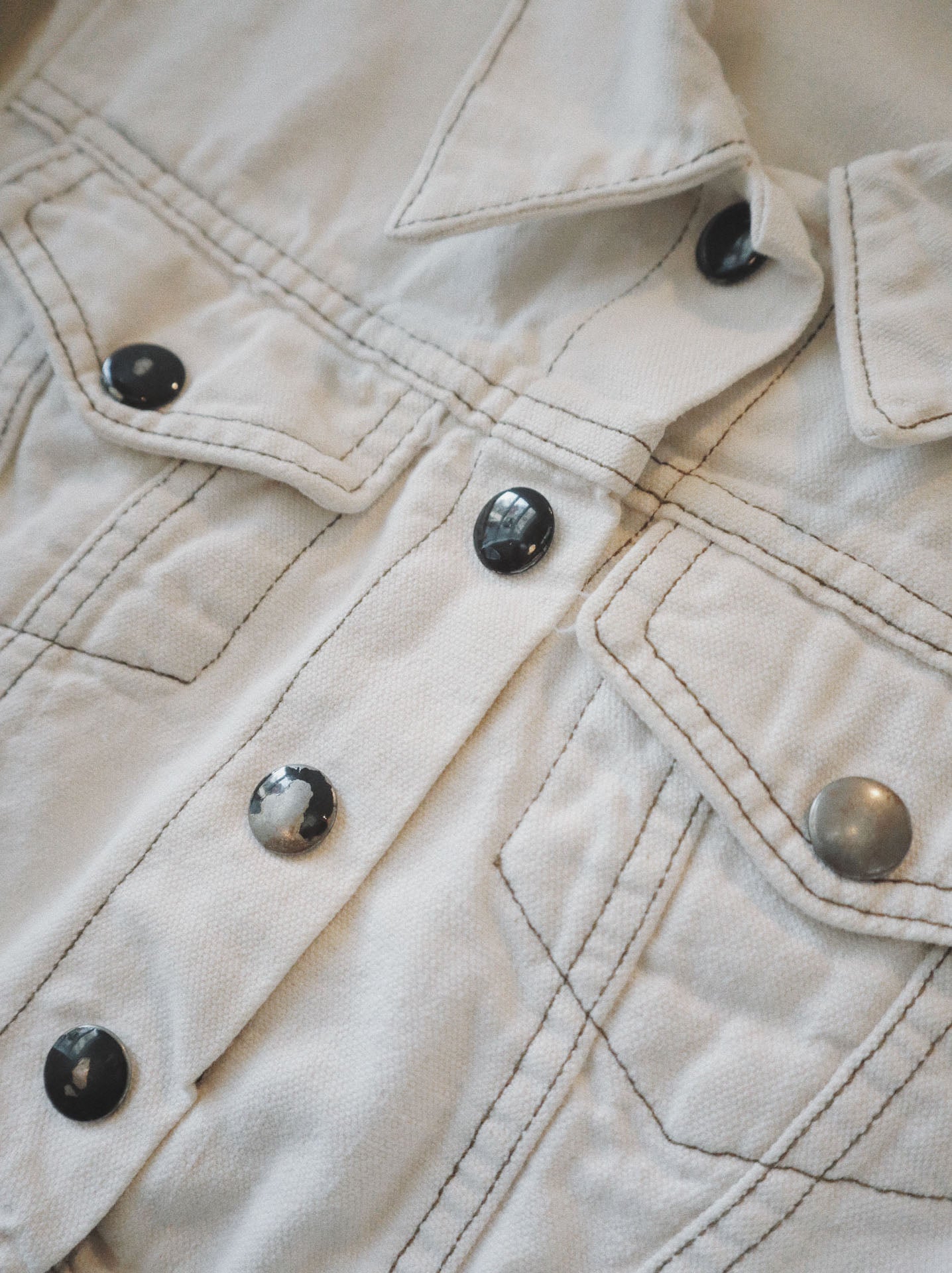 70's Crop White Denim Jacket, Size 5-6