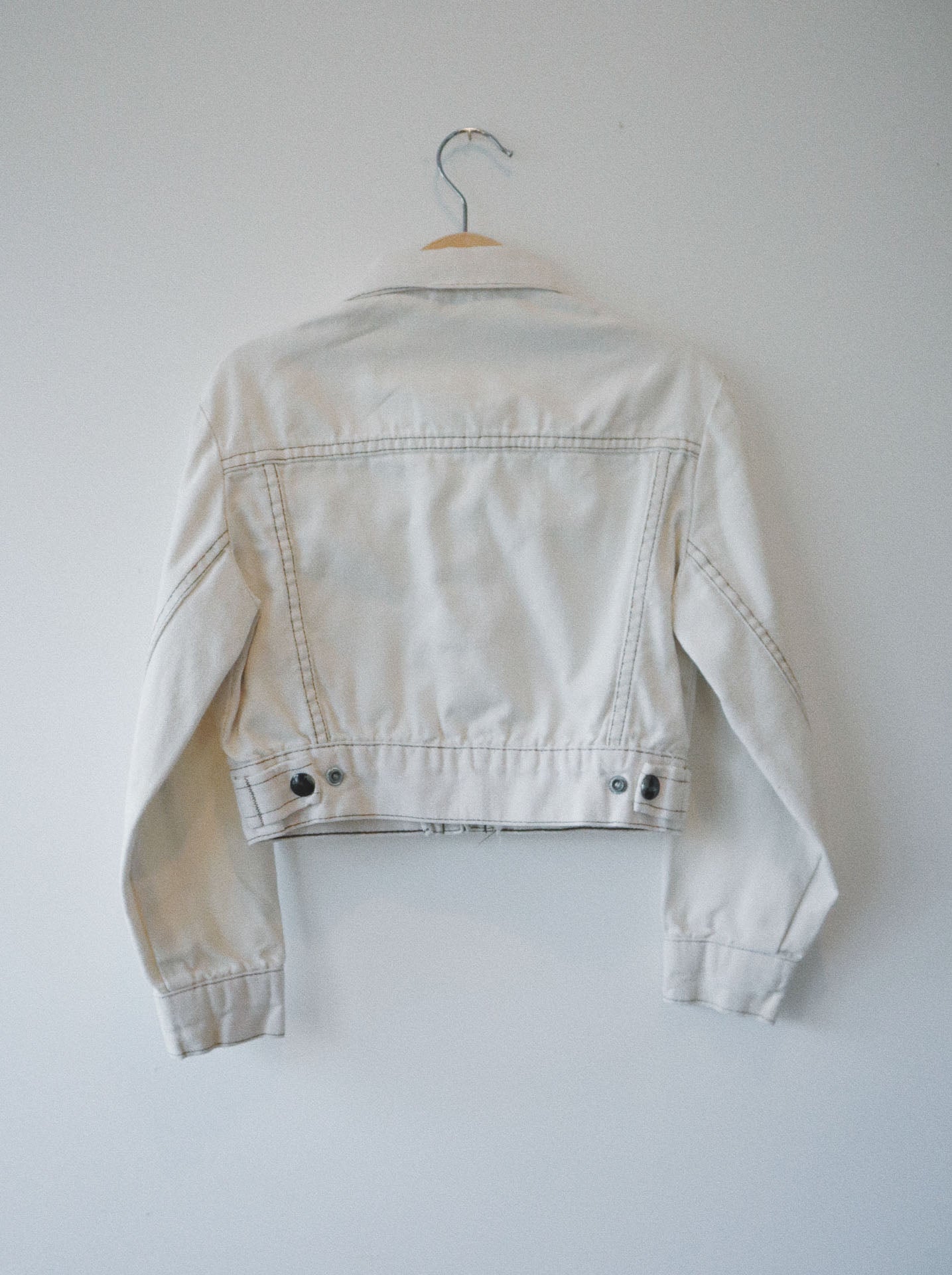 70's Crop White Denim Jacket, Size 5-6