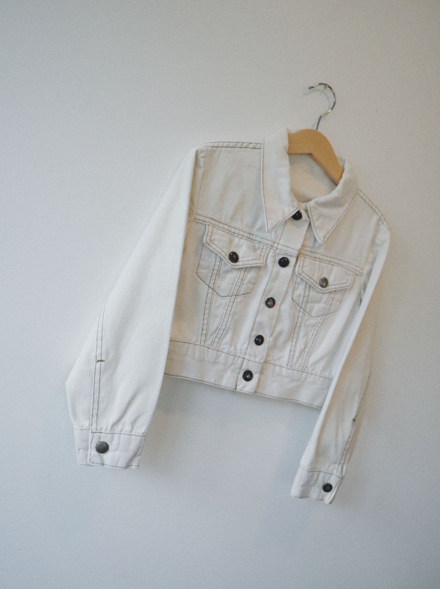 70's Crop White Denim Jacket, Size 5-6