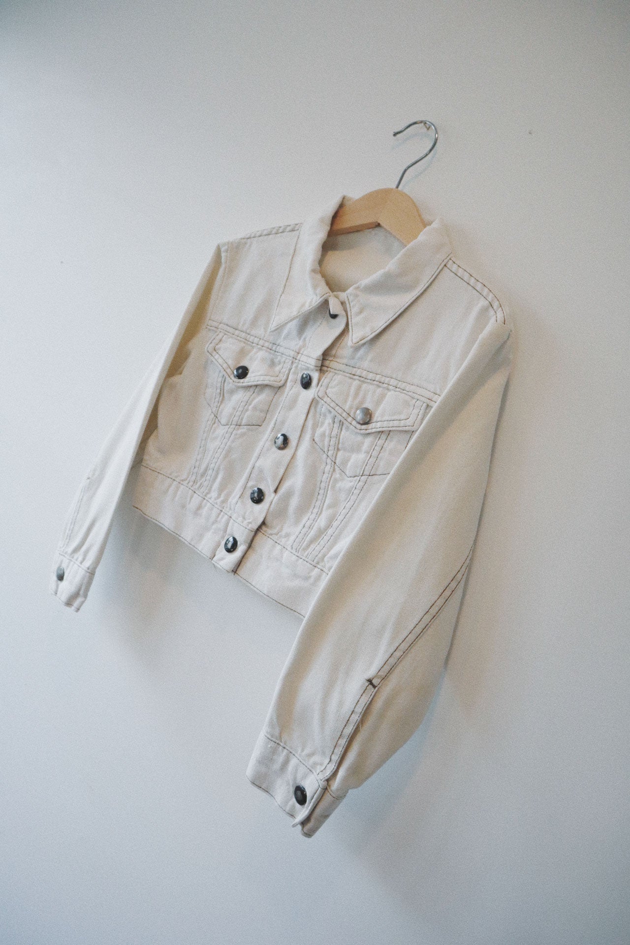 70's Crop White Denim Jacket, Size 5-6