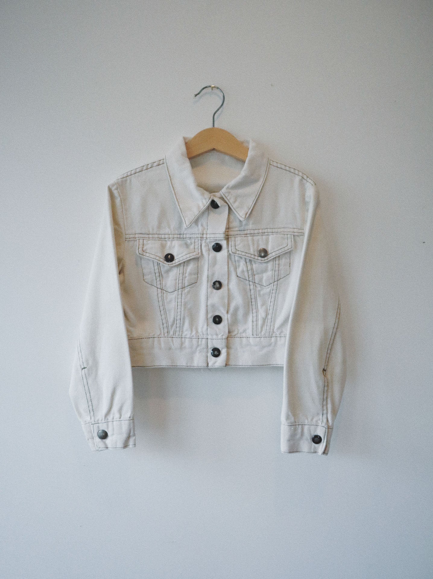 70's Crop White Denim Jacket, Size 5-6