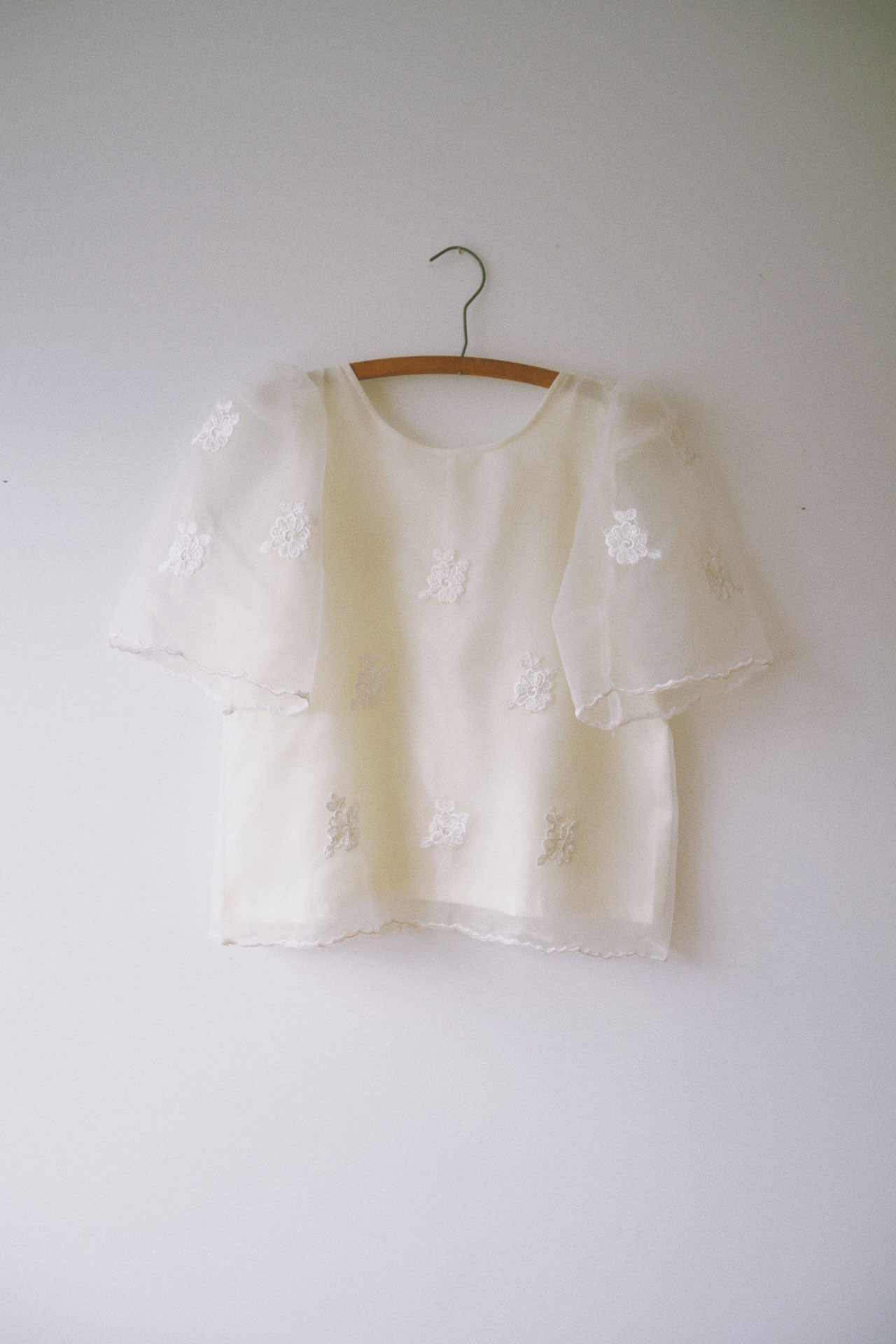 Sheer Floral Box Top, Ivory