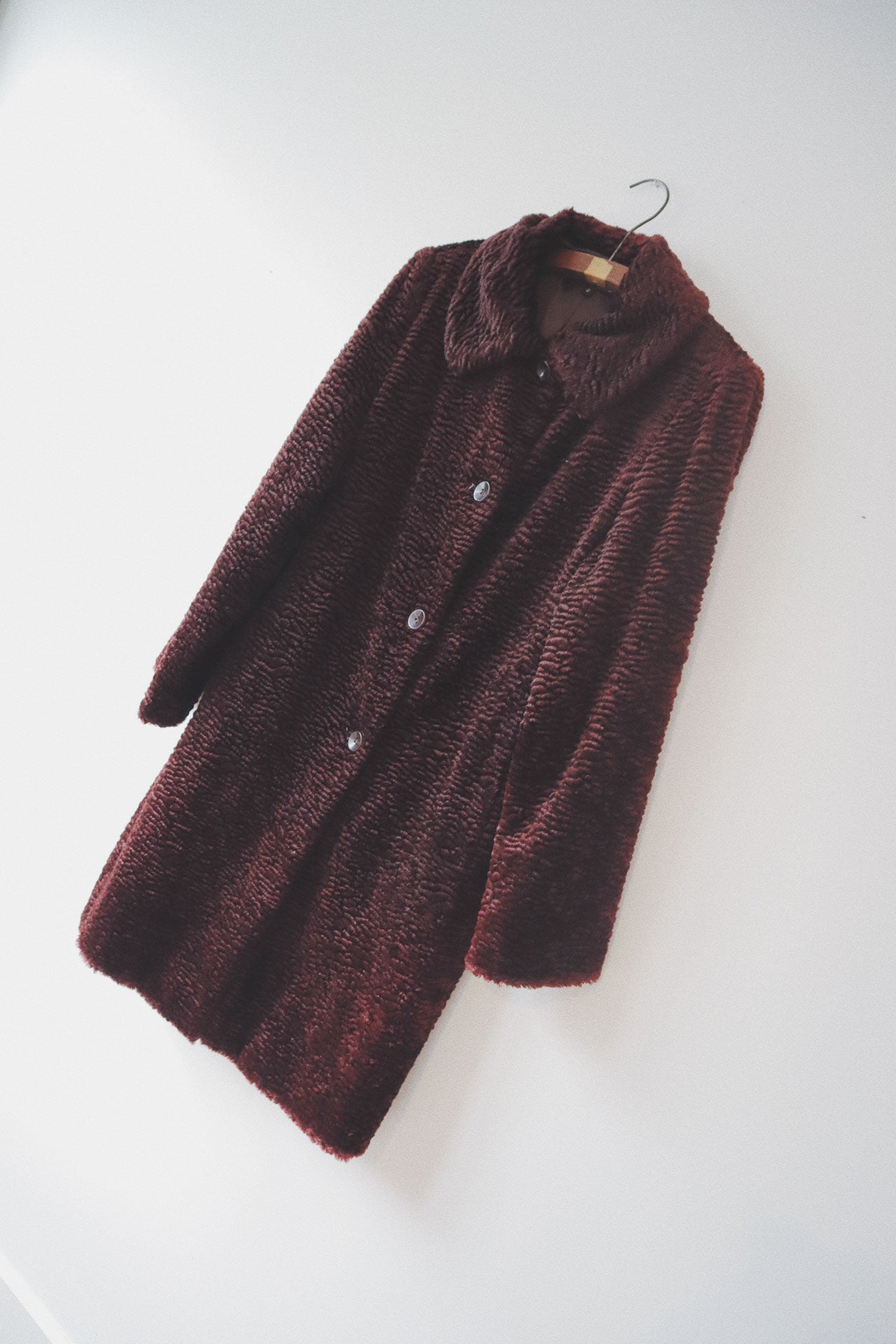 Wavy Textured Teddy Coat, Burgundy