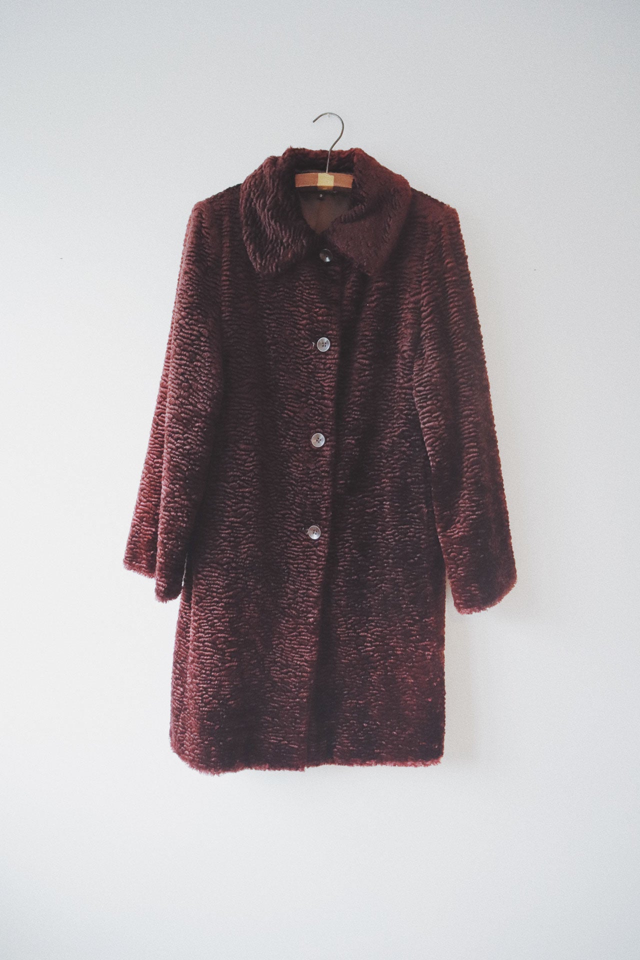 Wavy Textured Teddy Coat, Burgundy