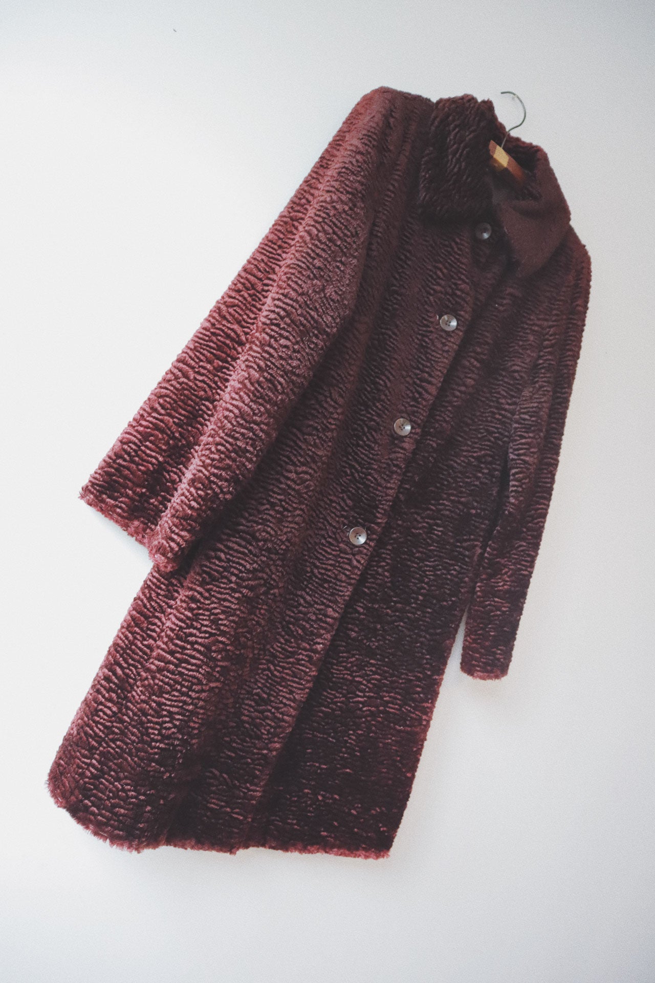 Wavy Textured Teddy Coat, Burgundy