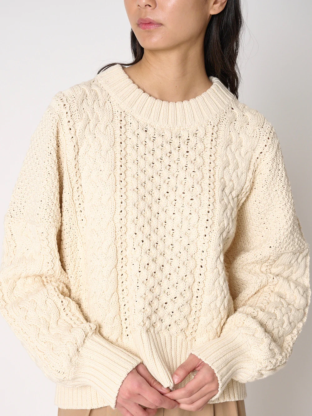 Cotton Fisherman Sweater, Natural