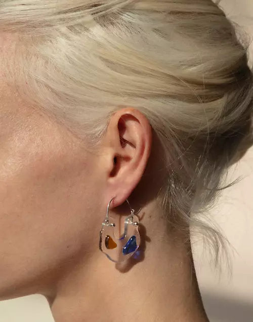 Ray Hoop Earrings, Blue + Brown