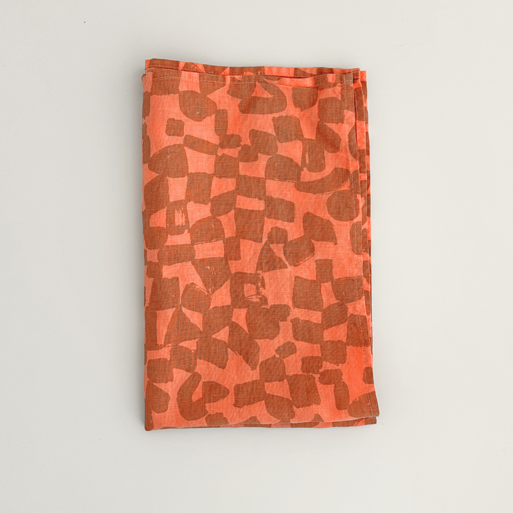 Tea Towel, Checks - Amber - Hot Coral